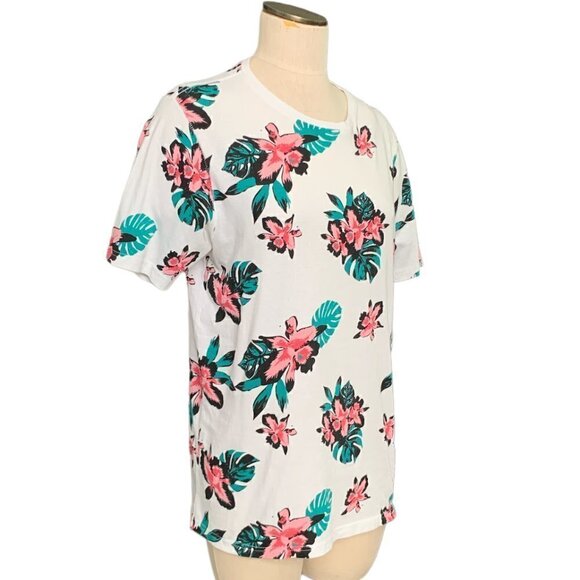 Free Planet Organic Cotton Floral T-Shirt Sz M White Pink Teal #104J - Picture 4 of 9